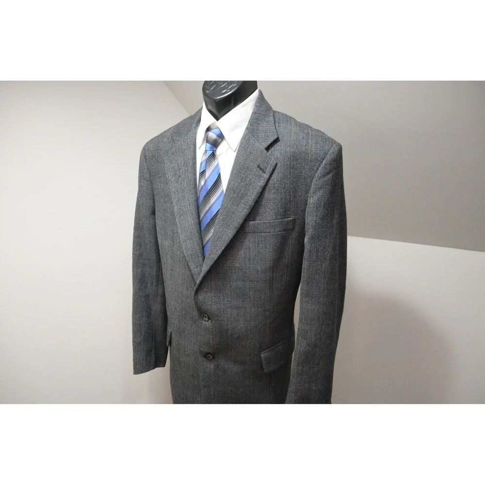 Jos. A. Bank Blazer Mens 43L Grey Herringbone Pinstripe Wool Blend Two Button